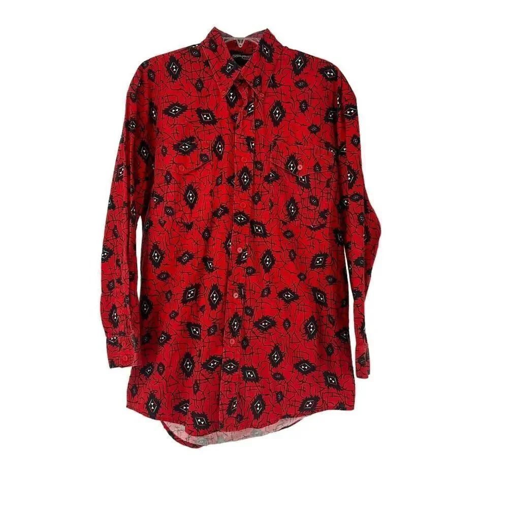 Vintage Western Shirt 90s Red Western Signatures Ed West Mens Size M Long Sleeve